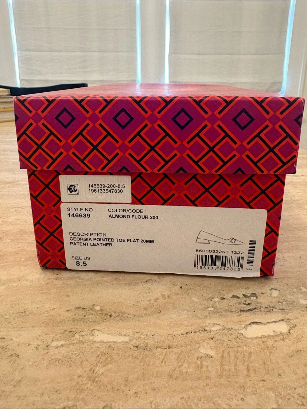 Tory Burch Georgia in Almond  Patent Leather Square-Toe Flats with Logo Plaque
